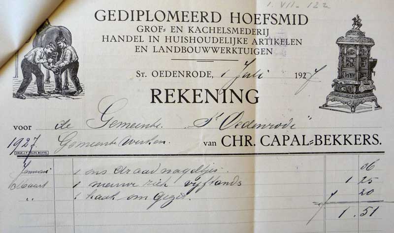 Rekening van Chris Capal voor de gemeente Sint-Oedenrode, 1927 (BHIC, Archief gem. Sint-Oedenrode 1811-1933