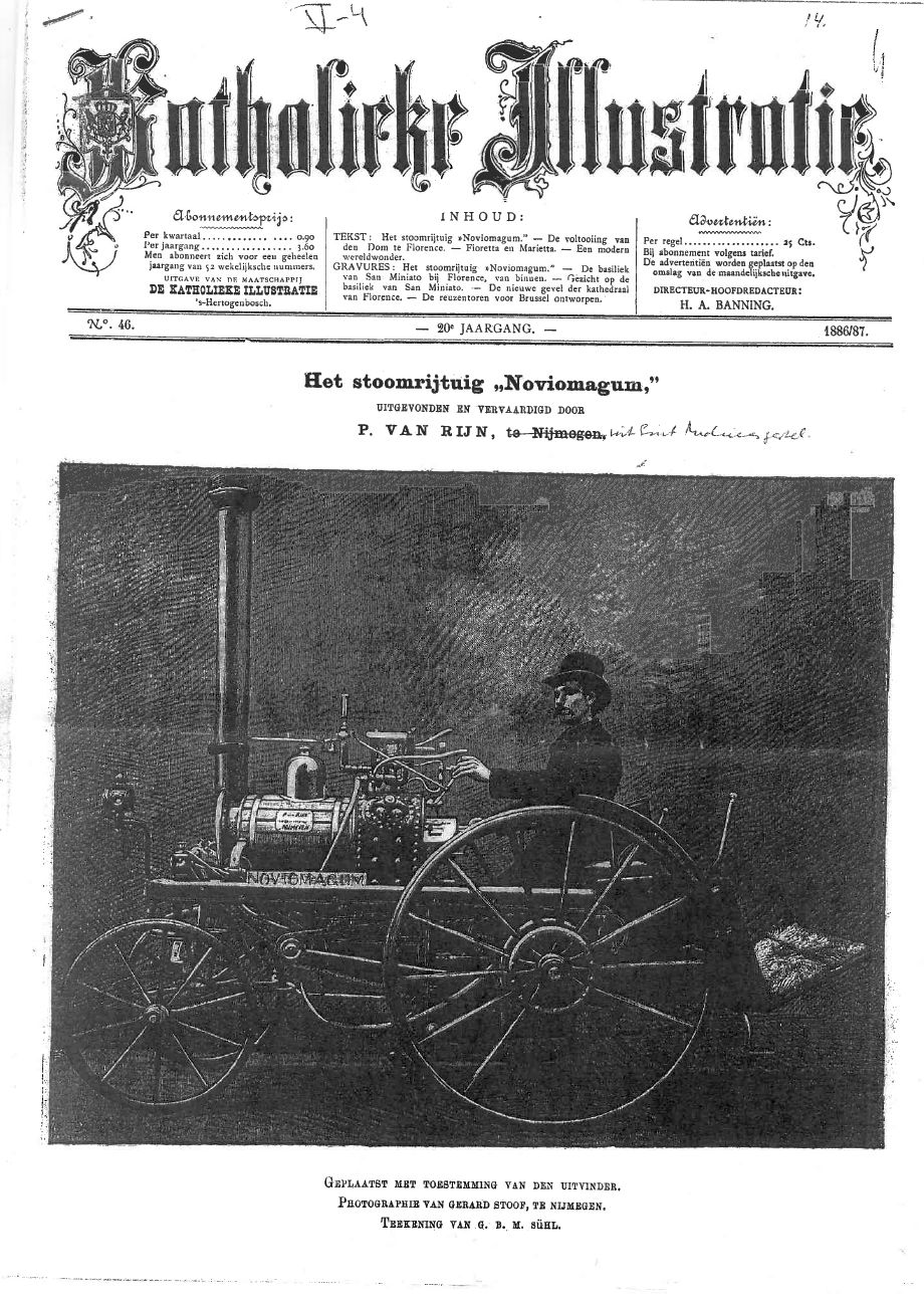 Voorpagina Katholieke Illustratie 1886 over het bijzondre rijtuig zonder paarden