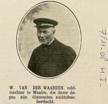 Veldwachter Van der Waarden tijdens zijn diamanten ambtsjubileum, 1908 (bron: RHCe)