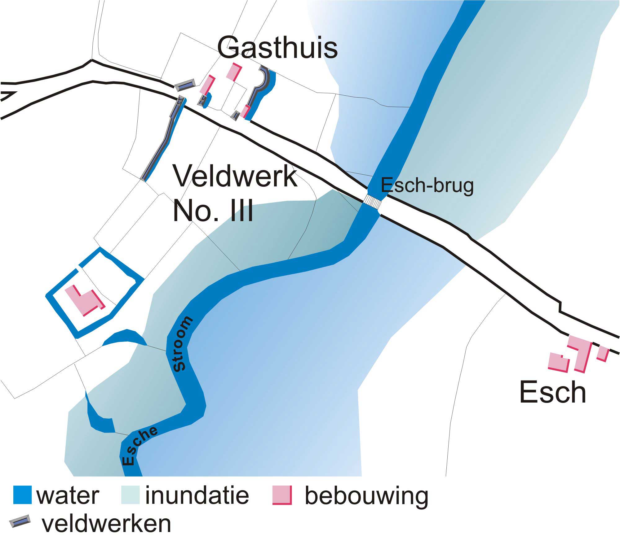 Veldwerk no. III bij de Essche brug (kaart: David Ross)