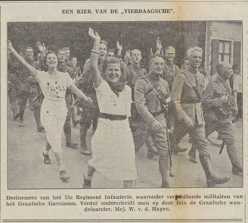 Kiekje van de Nijmeegse Vierdaagse in Grave in 1938 (Bron: Udensche Courant)