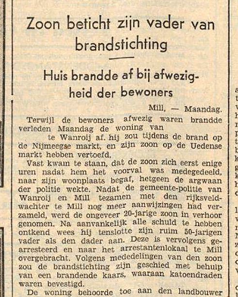 Het bericht van de vermoedelijke brandstichting bereikte ook het Zaans Volksblad (22 maart 1939). 